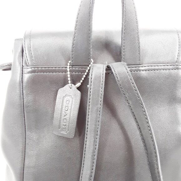 Coach Black Leather Vintage Backpack With Drawstring & Buckle Closure Adjustable - Picture 7 of 11